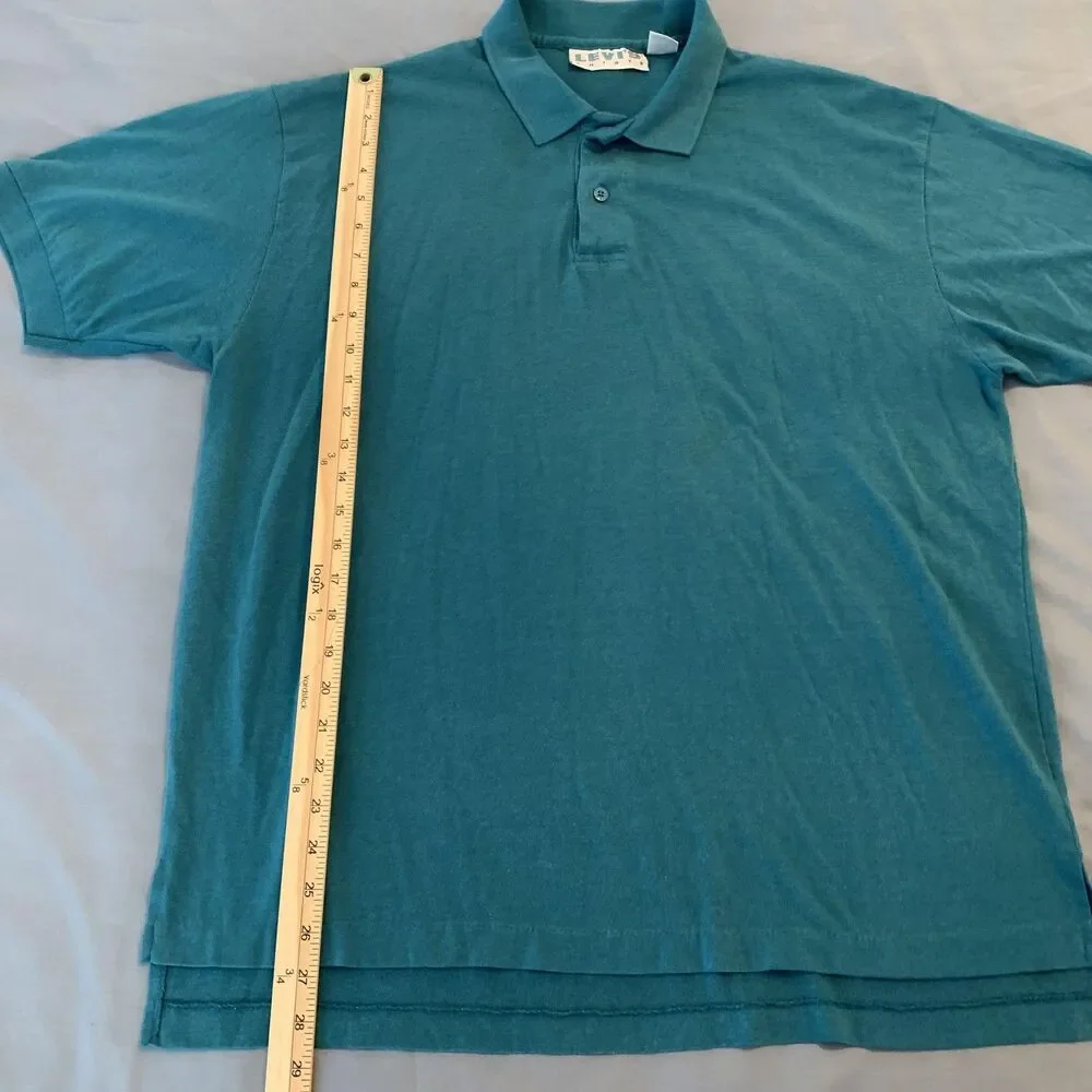 Vintage Levi's Polo Shirt Mens XL Teal Green Solid Knit Classic Casual‎ 80s 90s